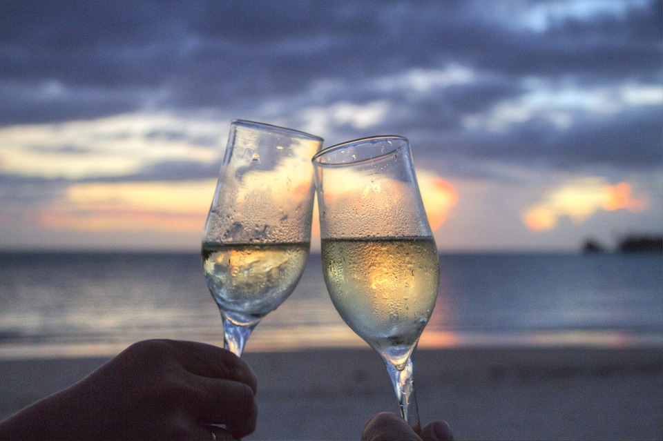 Glasses, Sparkling Wine, Cheers, Sun Set, Evening